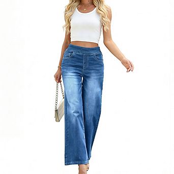 Women's Wide Leg Jeans High Waisted Cargo Denim with Pockets