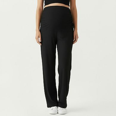 Women's Maternity Wide-Leg Pants - Lightweight Breathable Stretch Knit with Adjustable Ruched Waist