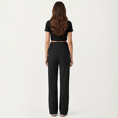 Women's Maternity Wide-Leg Pants - Lightweight Breathable Stretch Knit with Adjustable Ruched Waist