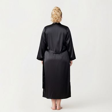 Women' s Satin Slip Dress and Long Robe Set with Elegant Flowing Open Front Layered Design