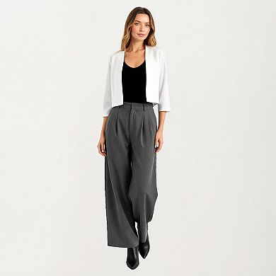 Women' s Open Front Cropped Blazer with 3/4 Sleeves Structured Clean Lines and Soft Fabric