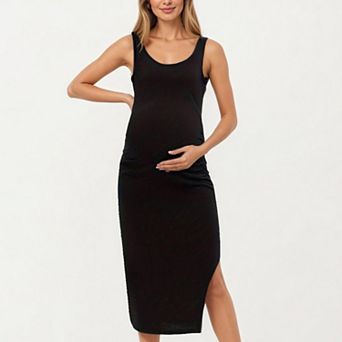 Women' s Maternity Tank Midi Dress with Soft Stretch Knit Fabric Flattering Side Ruching