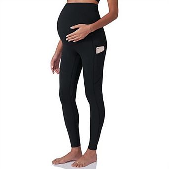 Women' s High Waist Maternity Leggings with Over Belly Panel and Side Utility Pockets