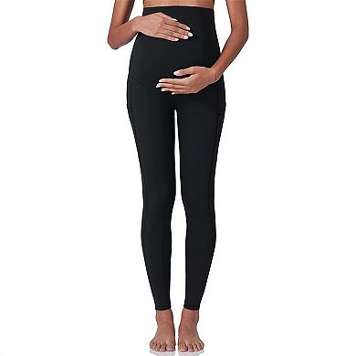 Women' s High Waist Maternity Leggings with Over Belly Panel and Side Utility Pockets