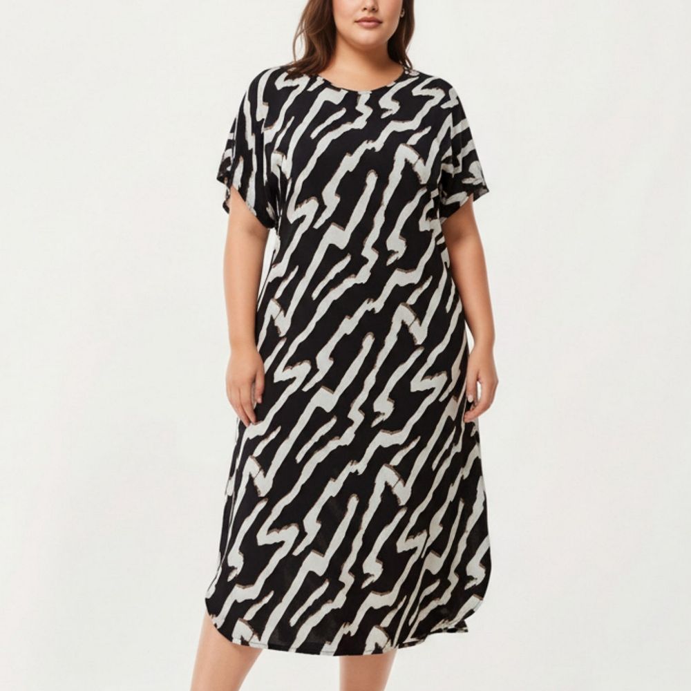 Women' s Abstract Print Midi Dress with Soft Draped Silhouette and ...