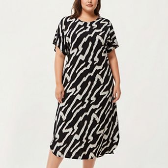 Women' s Abstract Print Midi Dress with Soft Draped Silhouette and Lightweight Fabric Finish