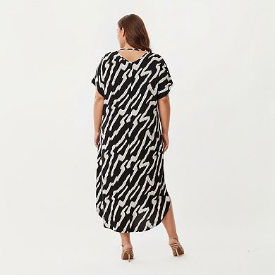 Women' s Abstract Print Midi Dress with Soft Draped Silhouette and Lightweight Fabric Finish