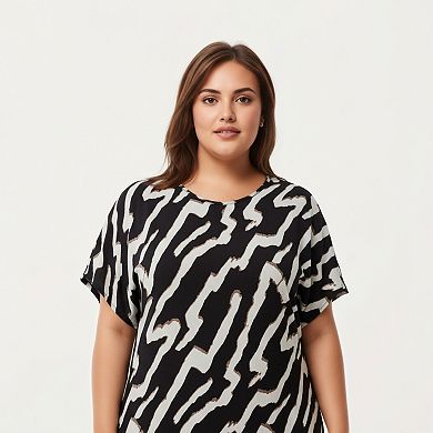 Women' s Abstract Print Midi Dress with Soft Draped Silhouette and Lightweight Fabric Finish