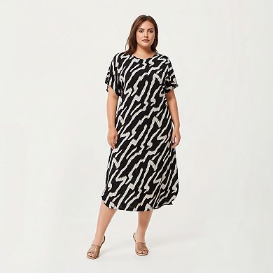 Women' s Abstract Print Midi Dress with Soft Draped Silhouette and Lightweight Fabric Finish