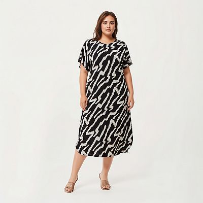 abstract print midi dress Women's Paradisa Maldives Orange Multi Cotton Abstract Print Midi Dress | Size: L