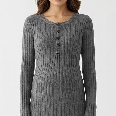 Women' s Ribbed Knit Maternity Maxi Dress with Long Sleeves Soft Stretch Fabric