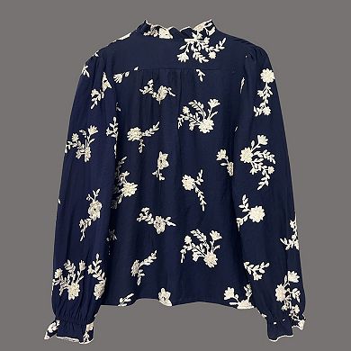 Womens Fall Summer Long Lantern Sleeve Jacquard Casual Shirt Button Tops Ruffle Collar Loose Blouses