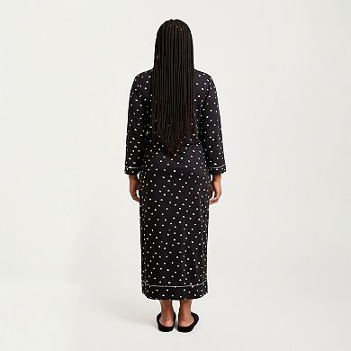 Women' s Heart Print Long Sleeve Maxi Nightgown with Soft Stretch Fabric