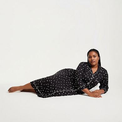 Women' s Heart Print Long Sleeve Maxi Nightgown with Soft Stretch Fabric