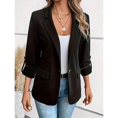 Womens Fall Long Sleeve Button Suit Jacket Shirt Casual Business Office Work Blazers Solid Color Top