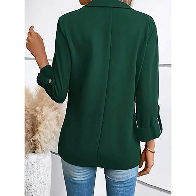 Womens Fall Long Sleeve Button Suit Jacket Shirt Casual Business Office Work Blazers Solid Color Top
