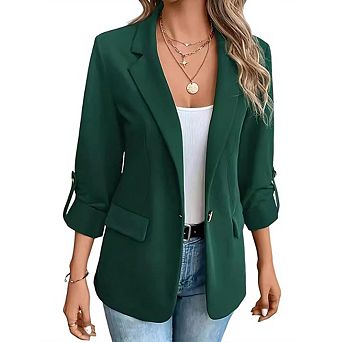 Womens Fall Long Sleeve Button Suit Jacket Shirt Casual Business Office Work Blazers Solid Color Top