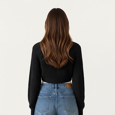 Women' s Cropped Knit Shrug Cardigan with Long Sleeves Soft Textured Rib Fabric