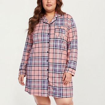 Women' s Plaid Long Sleeve Sleep Shirt with Soft Brushed Fabric and Above-Knee Silhouette