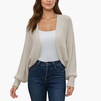 Women' s Open Front Dolman Sleeve Knit Cardigan with Soft Textured Cozy Rib Design