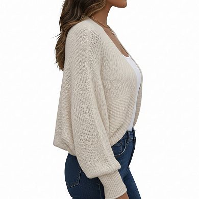 Women' s Open Front Dolman Sleeve Knit Cardigan with Soft Textured Cozy Rib Design