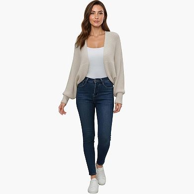 Women' s Open Front Dolman Sleeve Knit Cardigan with Soft Textured Cozy Rib Design