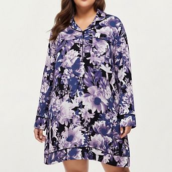 Women' s Floral Print Long Sleeve Sleep Shirt with Soft Fabric and Relaxed Above-Knee Silhouette