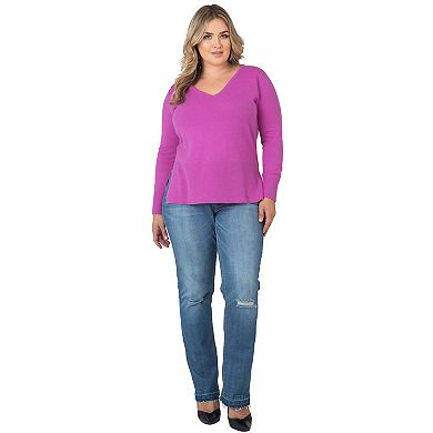 Plus Size Long Sleeve V-Neck Pullover Cashmere Sweater