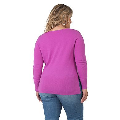 Plus Size Long Sleeve V-Neck Pullover Cashmere Sweater