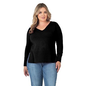 Plus Size Long Sleeve V-Neck Pullover Cashmere Sweater