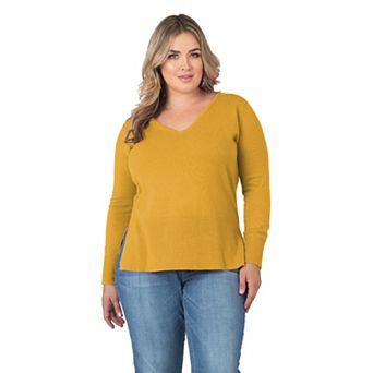 Plus Size Long Sleeve V-Neck Pullover Cashmere Sweater