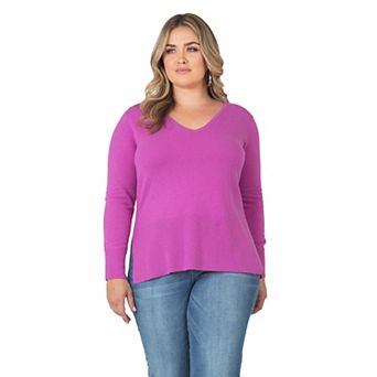 Plus Size Long Sleeve V-Neck Pullover Cashmere Sweater