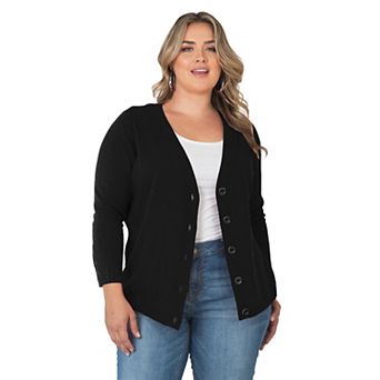 Plus Size Cardigan Button Up Long Sleeve Cashmere Sweater