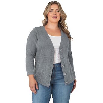 Plus Size Cardigan Button Up Long Sleeve Cashmere Sweater