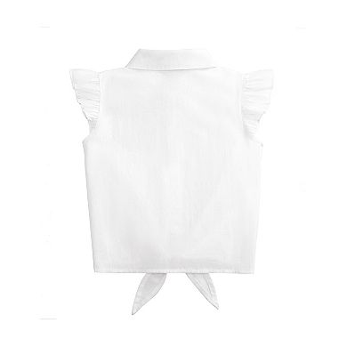 Girls' White Shirt Summer Sleeveless Gingham Shirt Crop Button Up Blouse