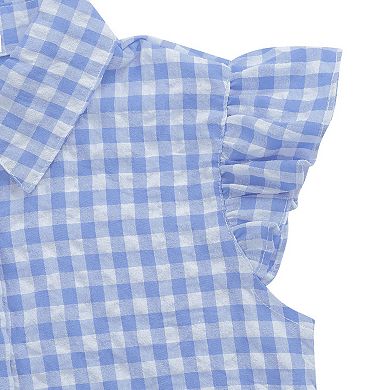 Girls' White Shirt Summer Sleeveless Gingham Shirt Crop Button Up Blouse