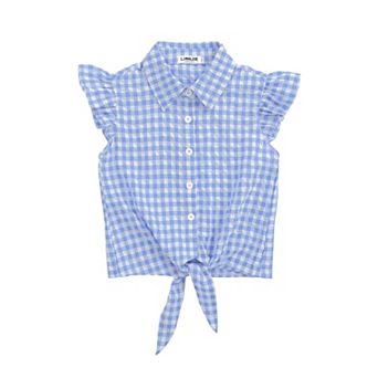 Girls' White Shirt Summer Sleeveless Gingham Shirt Crop Button Up Blouse