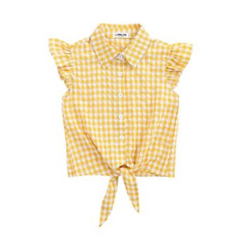 Girls' White Shirt Summer Sleeveless Gingham Shirt Crop Button Up Blouse