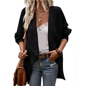 Women's Casual Lapel Cardigan Sweaters Long Sleeve Open Front Coat