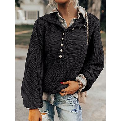 Women's Long Sleeve Sweaters Knit Button Shirt Lightweight Casual Basic Pullover Tops