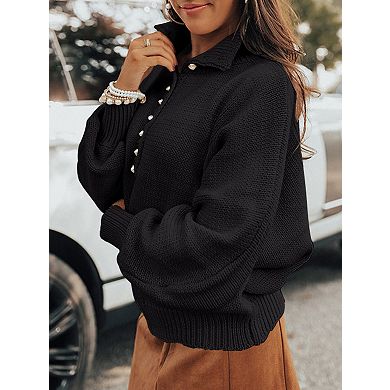 Women's Long Sleeve Sweaters Knit Button Shirt Lightweight Casual Basic Pullover Tops