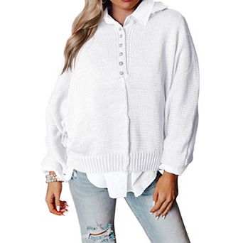 Women's Long Sleeve Sweaters Knit Button Shirt Lightweight Casual Basic Pullover Tops
