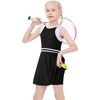 Girls Sleeveless Tennis Dress with Shorts and Pockets Athletic Golf Workout Outfit