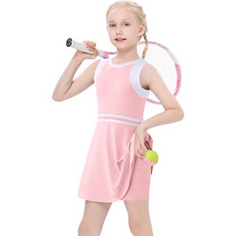 Girls Sleeveless Tennis Dress with Shorts and Pockets Athletic Golf Workout Outfit