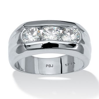 PalmBeach Jewelry Men's 1.50 TCW Round Cubic Zirconia Ring in Platinum Plated
