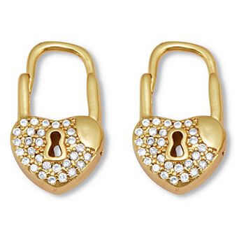 PalmBeach Jewelry Round Crystal Goldtone Heart Lock Drop Earrings