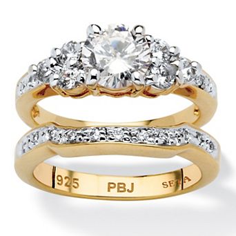 PalmBeach Jewelry 2 pc 2.01 TCW Round Cubic Zirconia Bridal Ring Set in 18k Gold-Plated