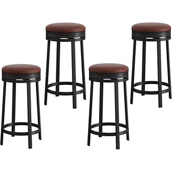 IDEALHOUSE 24 Inch Backless Swivel Bar Stools Set of 4 with Round PU Seat