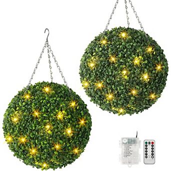 IDEALHOUSE Pre-Lit Artificial Boxwood Ball Set of 2, 8 Lighting Modes with Timer