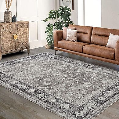 Washable Distressed Floral Area Rugs, Vintage Boho Throw Carpet Runner Rugs Indoor Outdoor